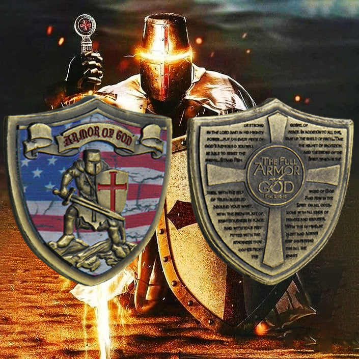 Armor of God Knights Templar US Flag Shield Challenge Coin-ATSKNSK mysite