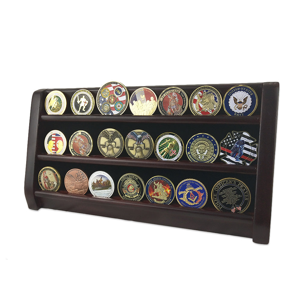 Wooden Challenge Coins Display Rack Deep Cherry Finish mysite