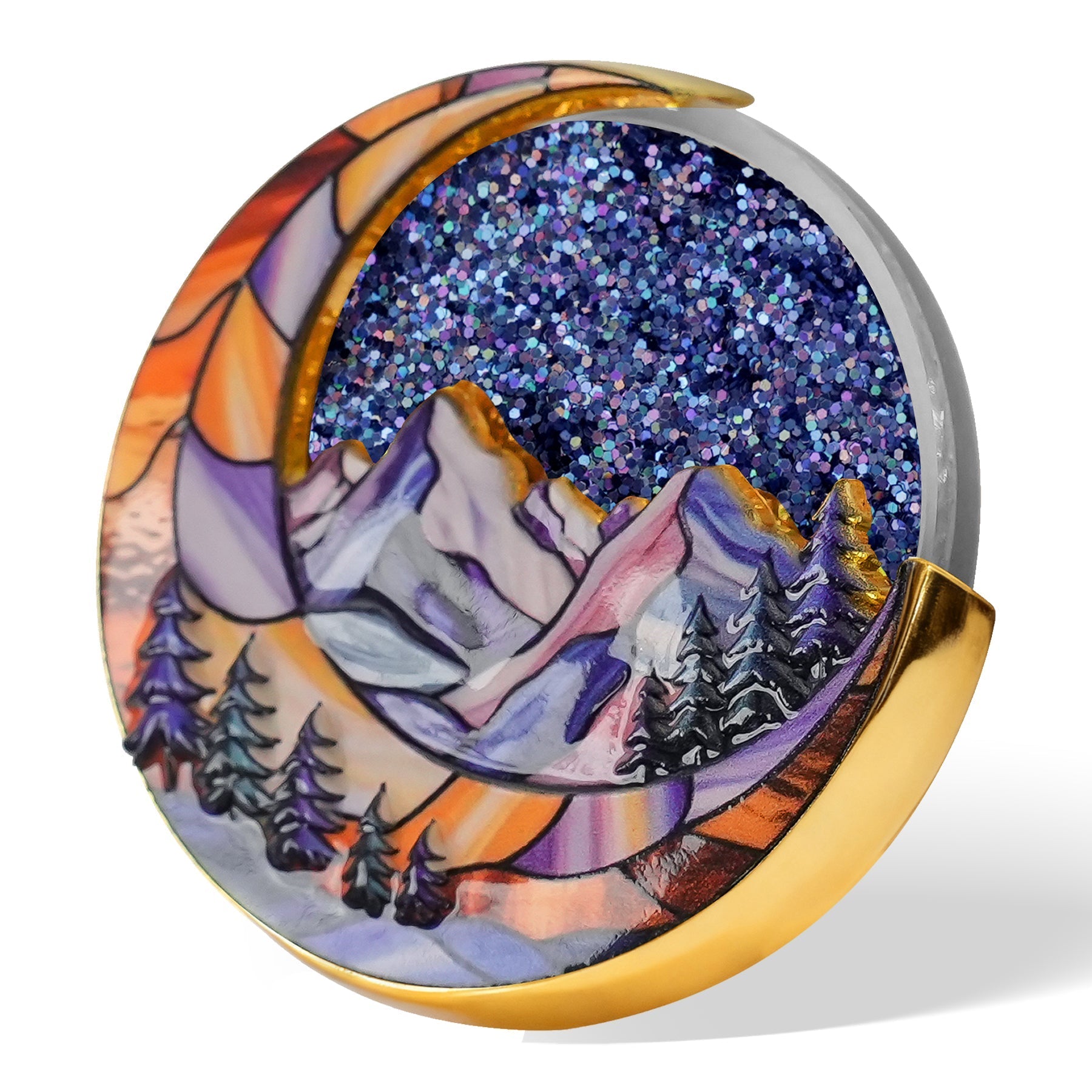 Personalized NA Glittering Mesmerizing Mountain & Moon Flow Sand Recovery Coin mysite