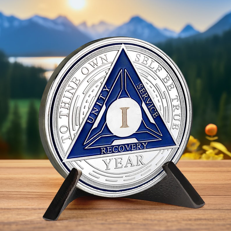 Blue Triangle 1 to 6 Year Recovery Sobriety Coin AA Chip mysite