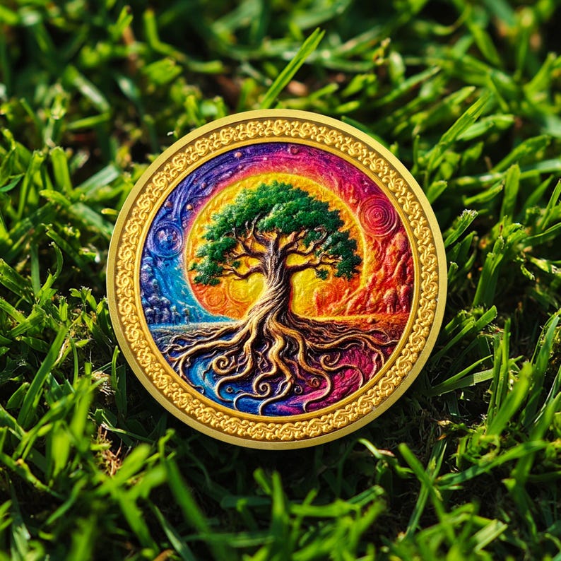 Colorful Recovery Sunrise Tree of Life Affirmation AA Sobriety Coin mysite
