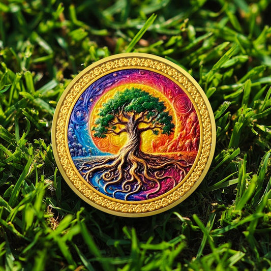 Colorful Recovery Sunrise Tree of Life Affirmation AA Sobriety Coin mysite