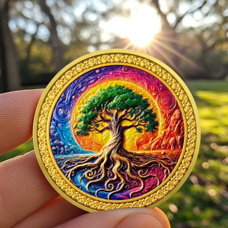 Colorful Recovery Sunrise Tree of Life Affirmation AA Sobriety Coin mysite