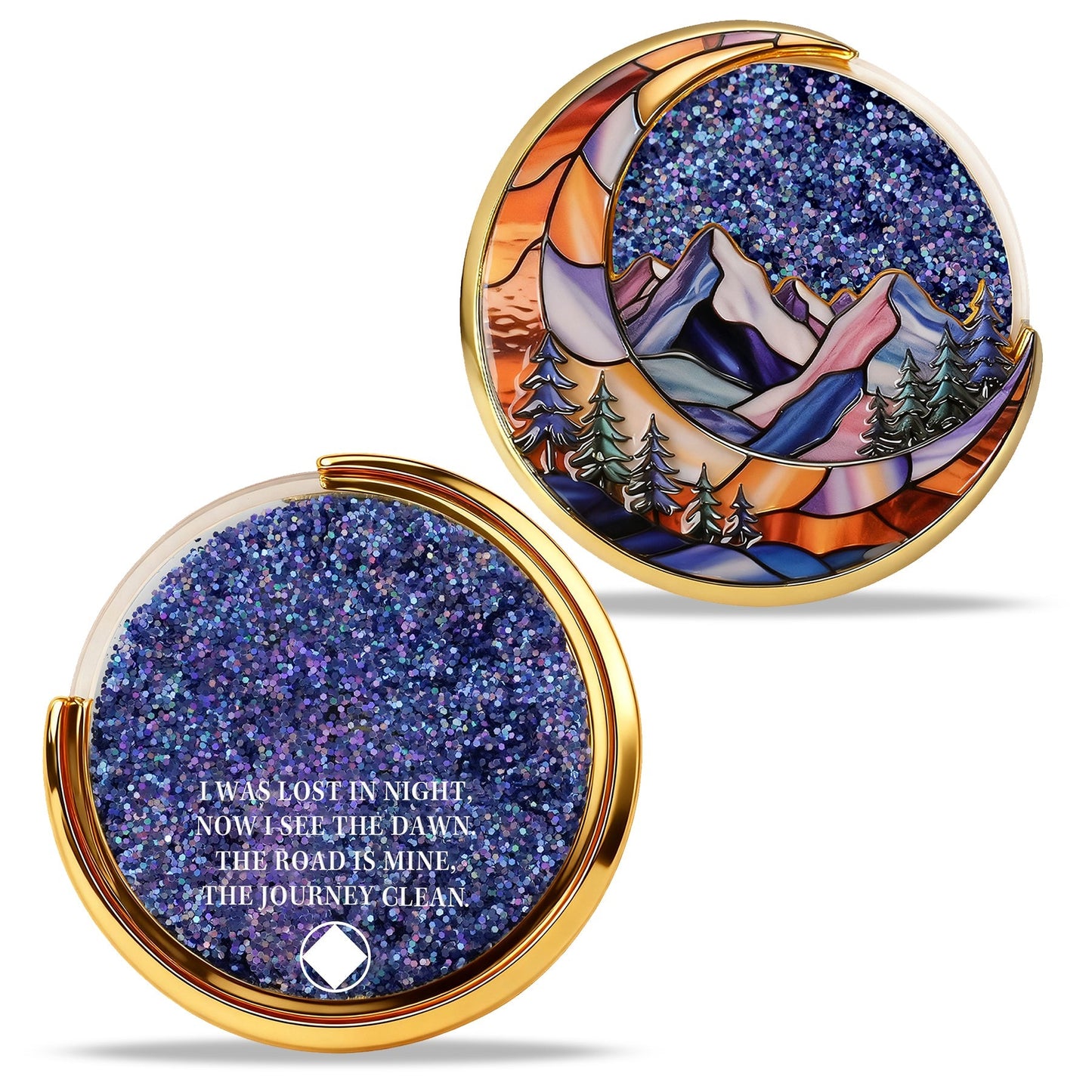 Personalized NA Glittering Mesmerizing Mountain & Moon Flow Sand Recovery Coin mysite