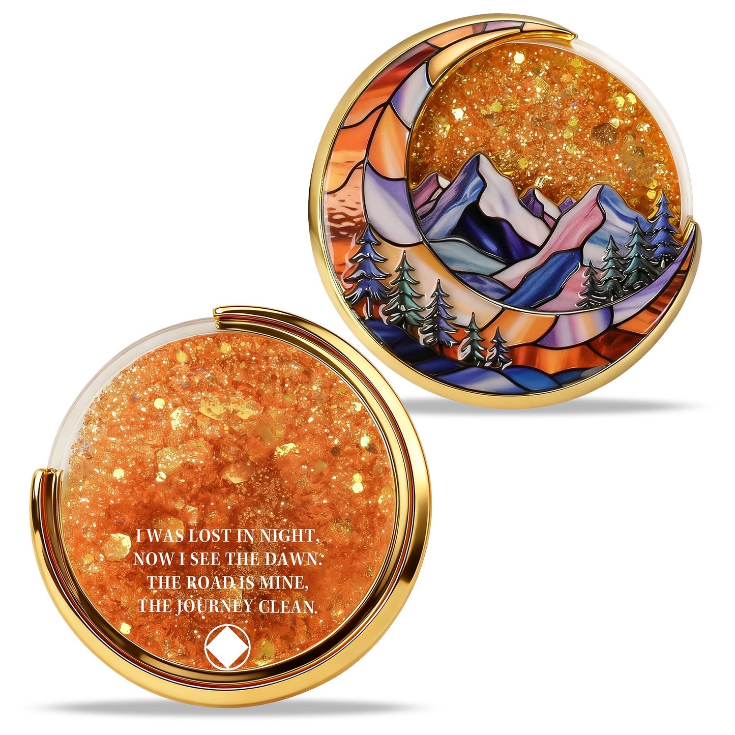 Personalized NA Glittering Mesmerizing Mountain & Moon Flow Sand Recovery Coin mysite