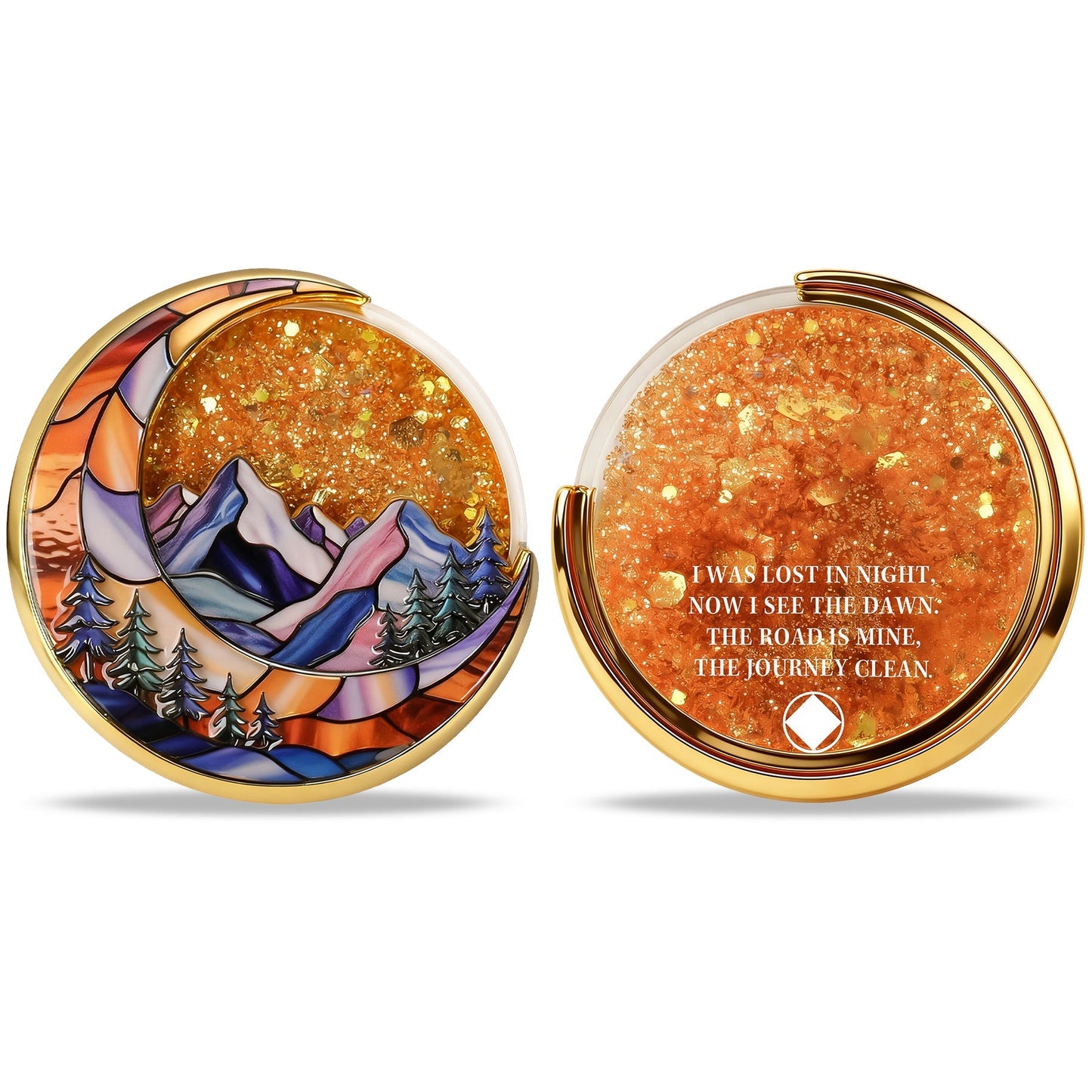 Personalized NA Glittering Mesmerizing Mountain & Moon Flow Sand Recovery Coin mysite