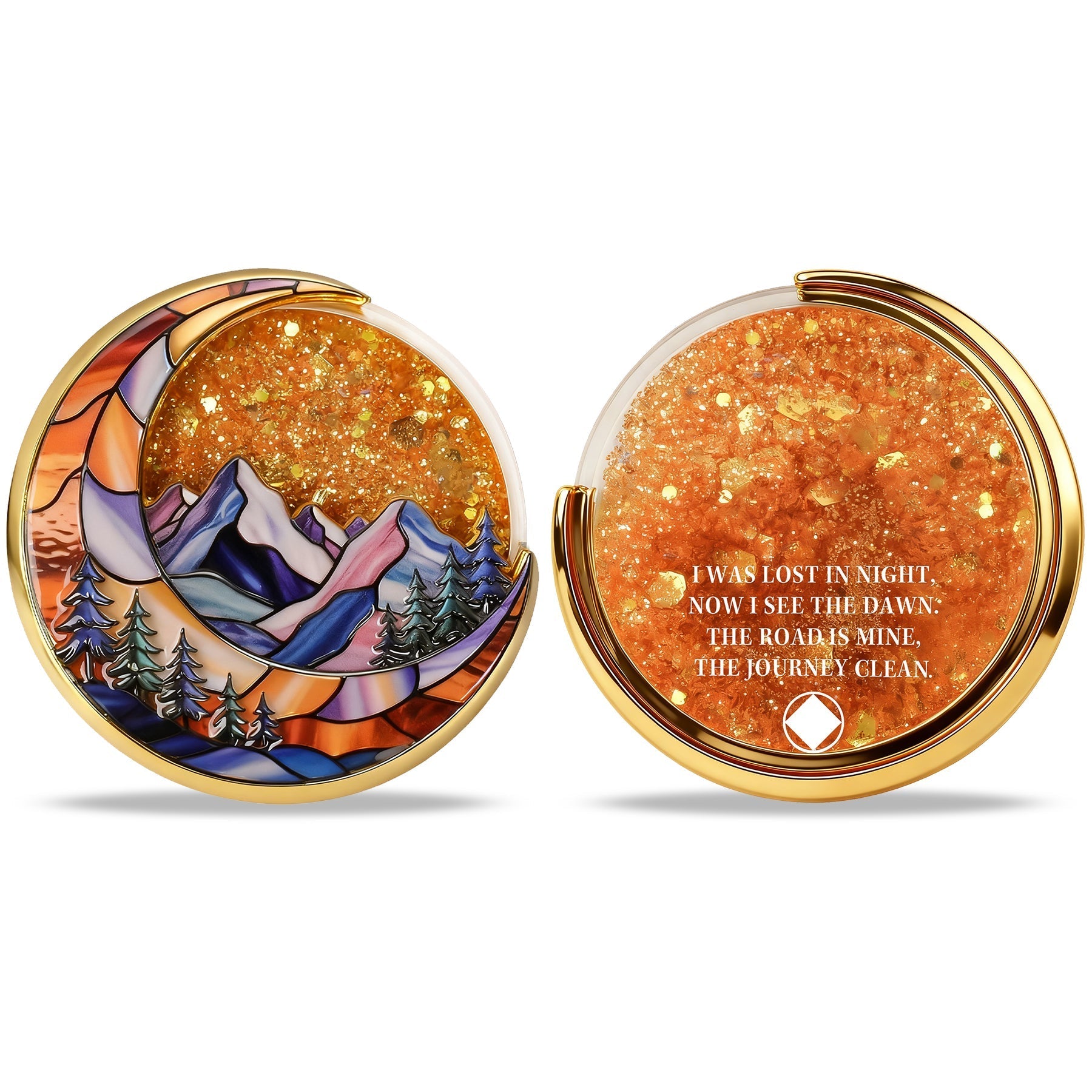 Personalized NA Glittering Mesmerizing Mountain & Moon Flow Sand Recovery Coin mysite