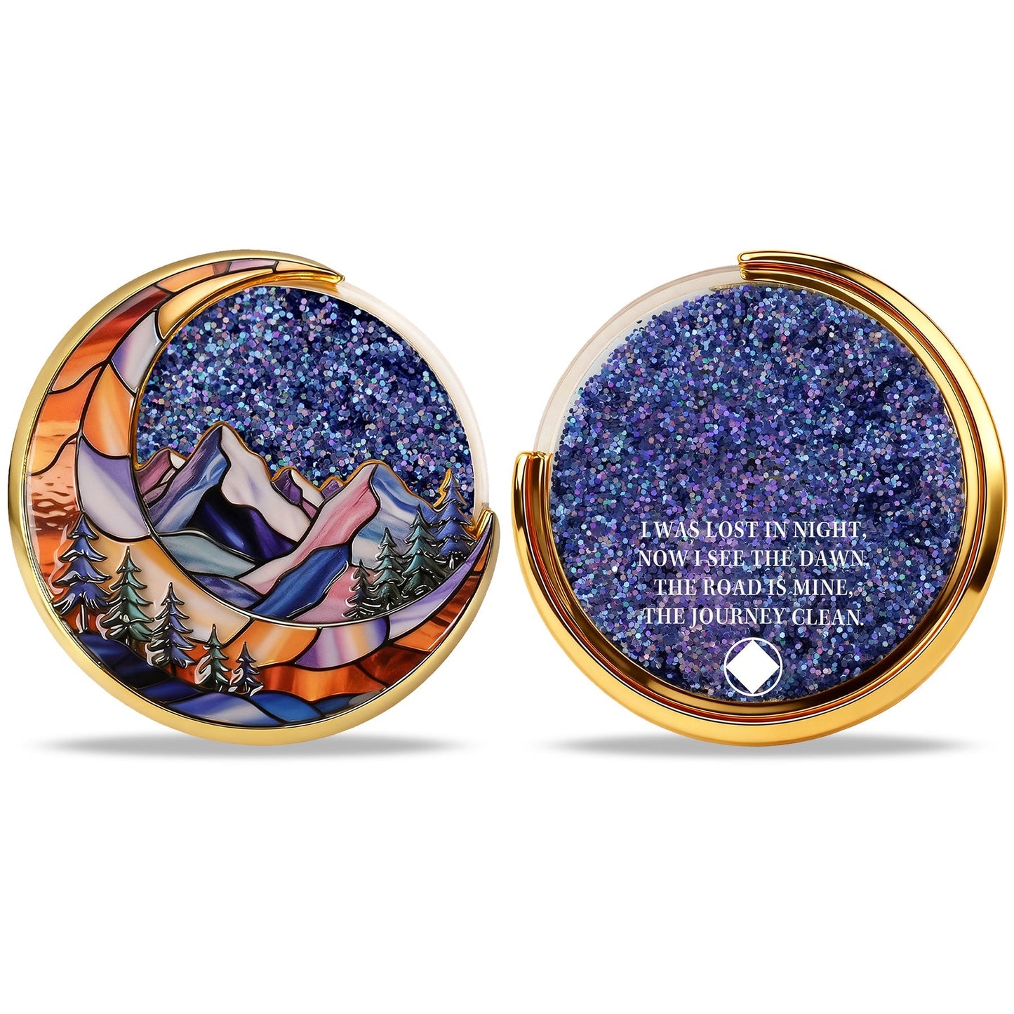 Personalized NA Glittering Mesmerizing Mountain & Moon Flow Sand Recovery Coin mysite
