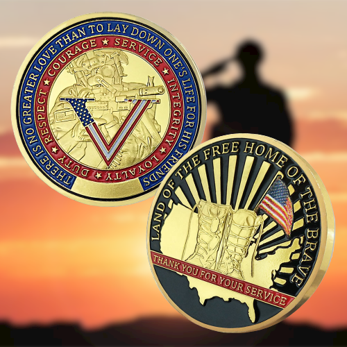 Army Challenge Coin Veterans Boots Land of the Free Home Soldier Medallion Gold-AtSKnSK mysite