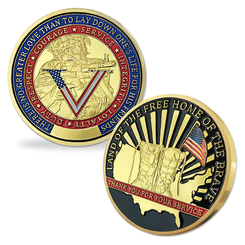 Army Challenge Coin Veterans Boots Land of the Free Home Soldier Medallion Gold-AtSKnSK mysite