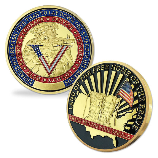 Army Challenge Coin Veterans Boots Land of the Free Home Soldier Medallion Gold-AtSKnSK mysite