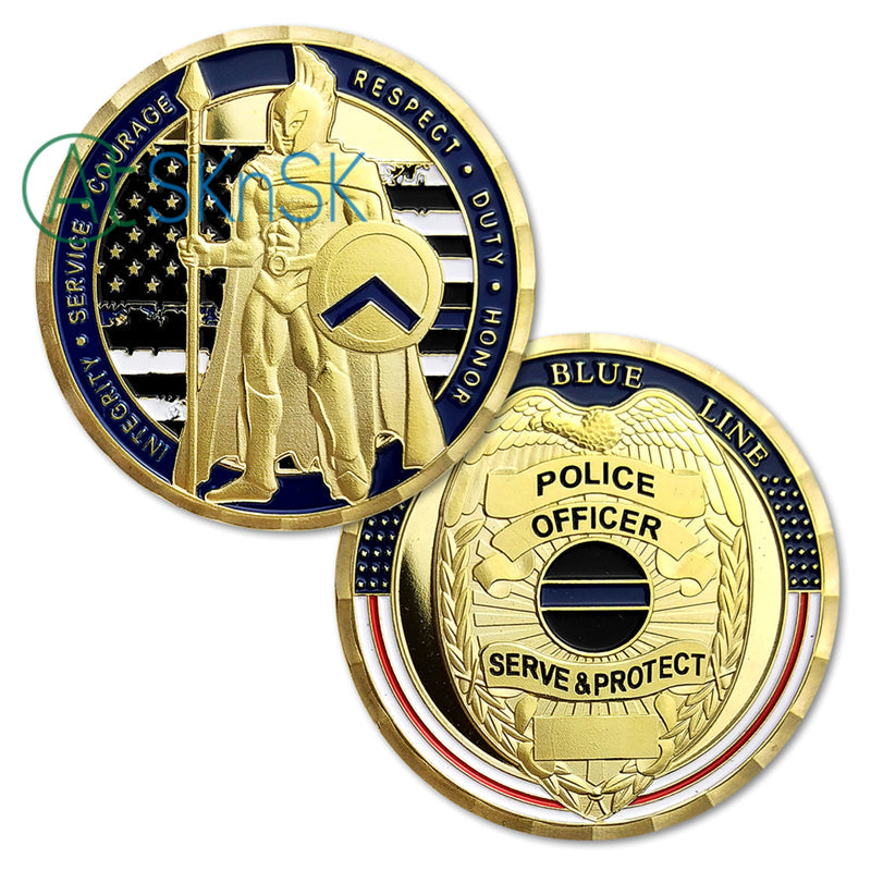Thin Blue Line Shield Police Officer Challenge Coin mysite