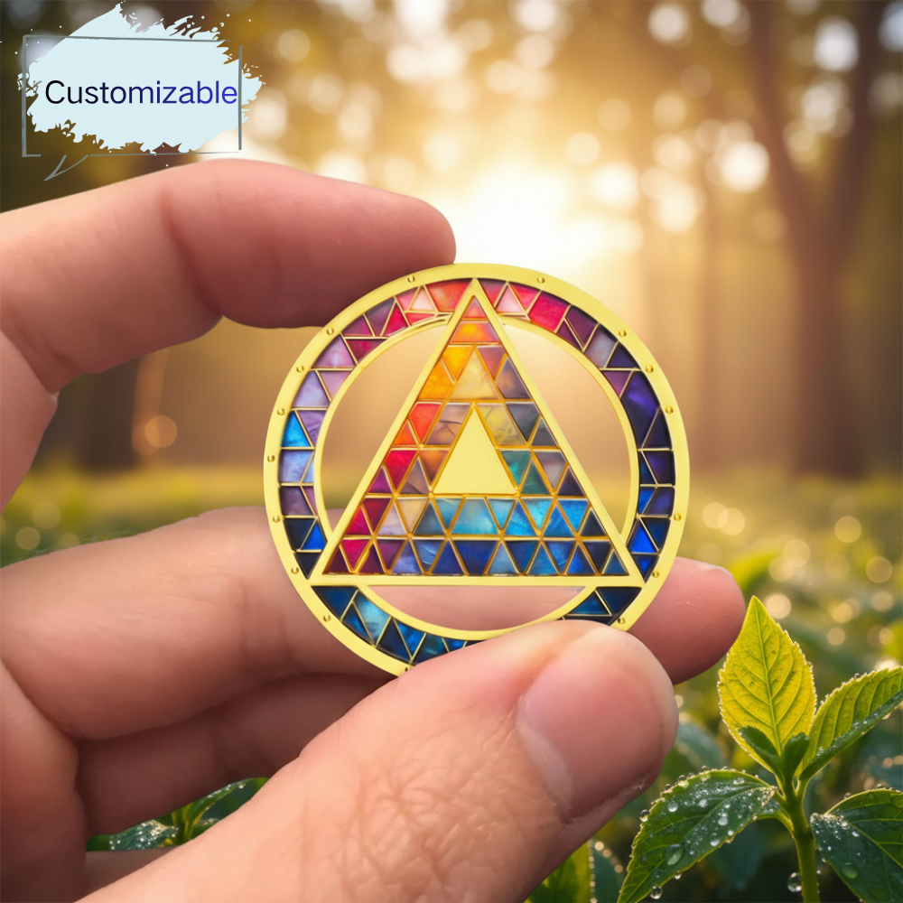Personalized Hollowed-Out Iridescent Glass Rainbow Sobriety Coin mysite