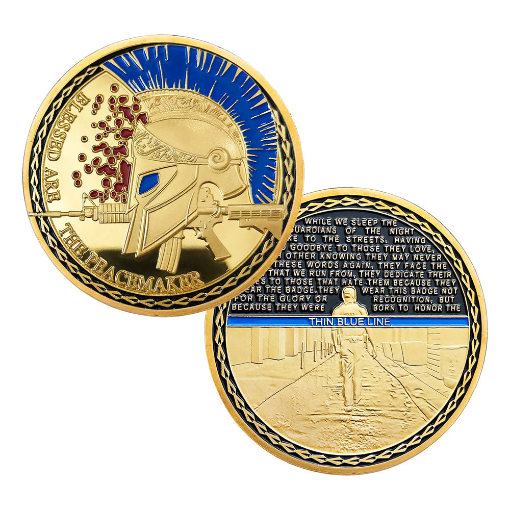 Blessd Are the Peacemaker Police Challenge Coin Thin Blue Line Spartan Spirit mysite