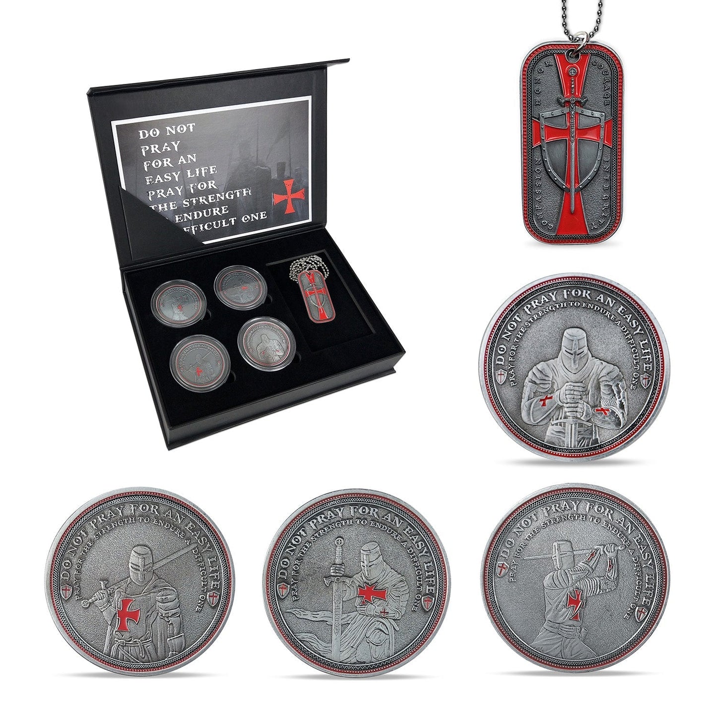 5 Pcs Knight Templar Crusader Life Creed Token Challenge Coin Gift Set mysite