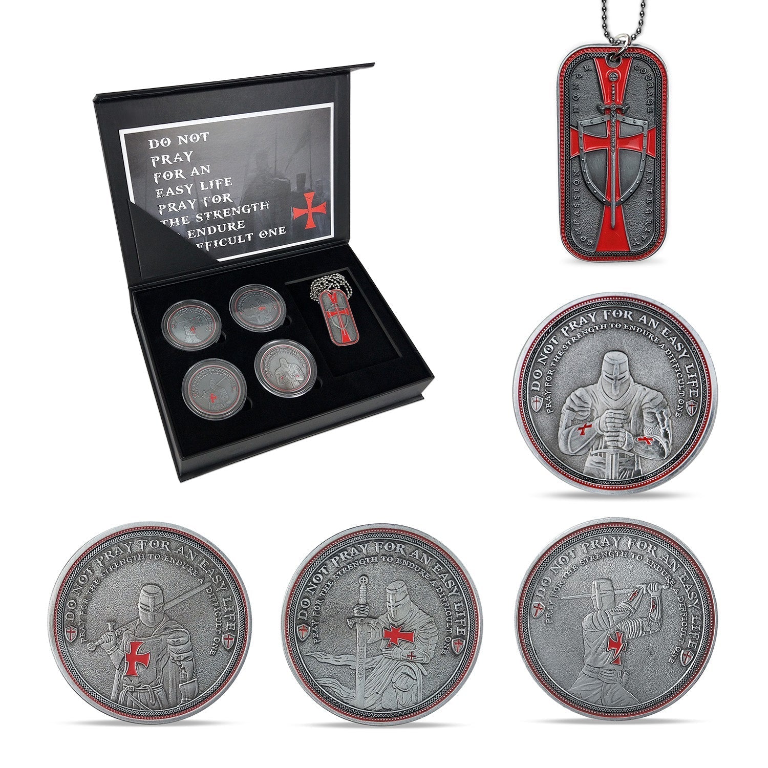 5 Pcs Knight Templar Crusader Life Creed Token Challenge Coin Gift Set mysite