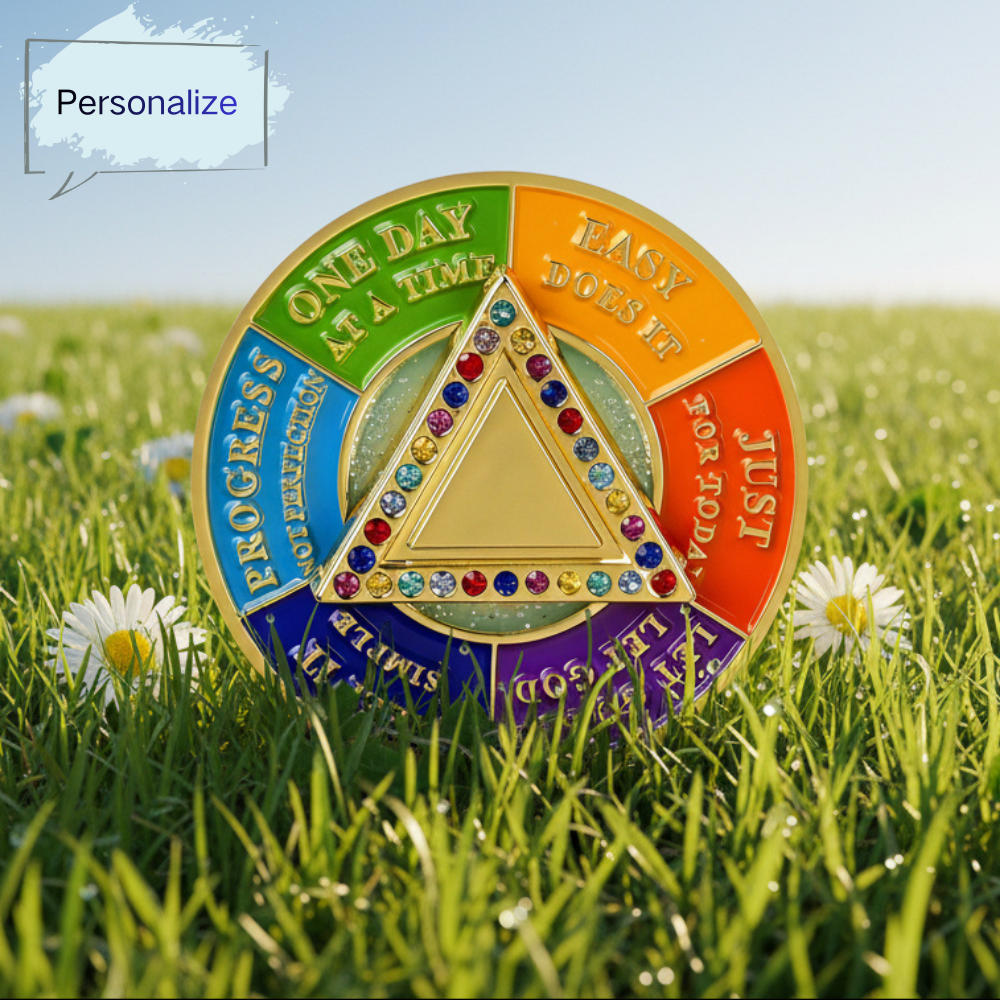 Personalized Colorful Rotating Fidget Spinner Sobriety Coin mysite