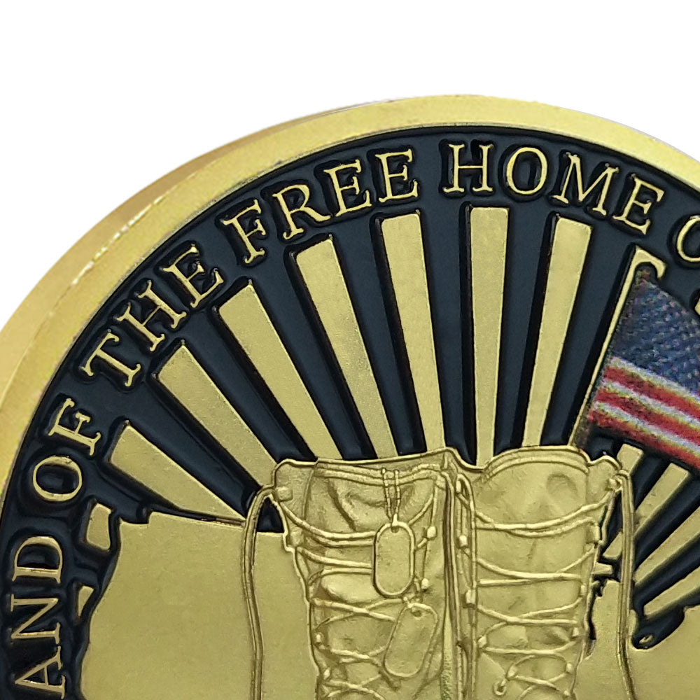 Army Challenge Coin Veterans Boots Land of the Free Home Soldier Medallion Gold-AtSKnSK mysite