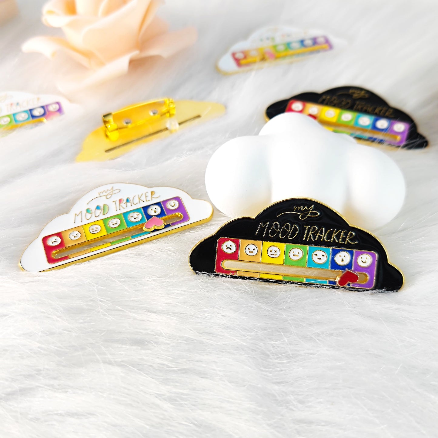 7 Emoji Mood Tracker Enamel Pin Cute Cloud Brooch mysite