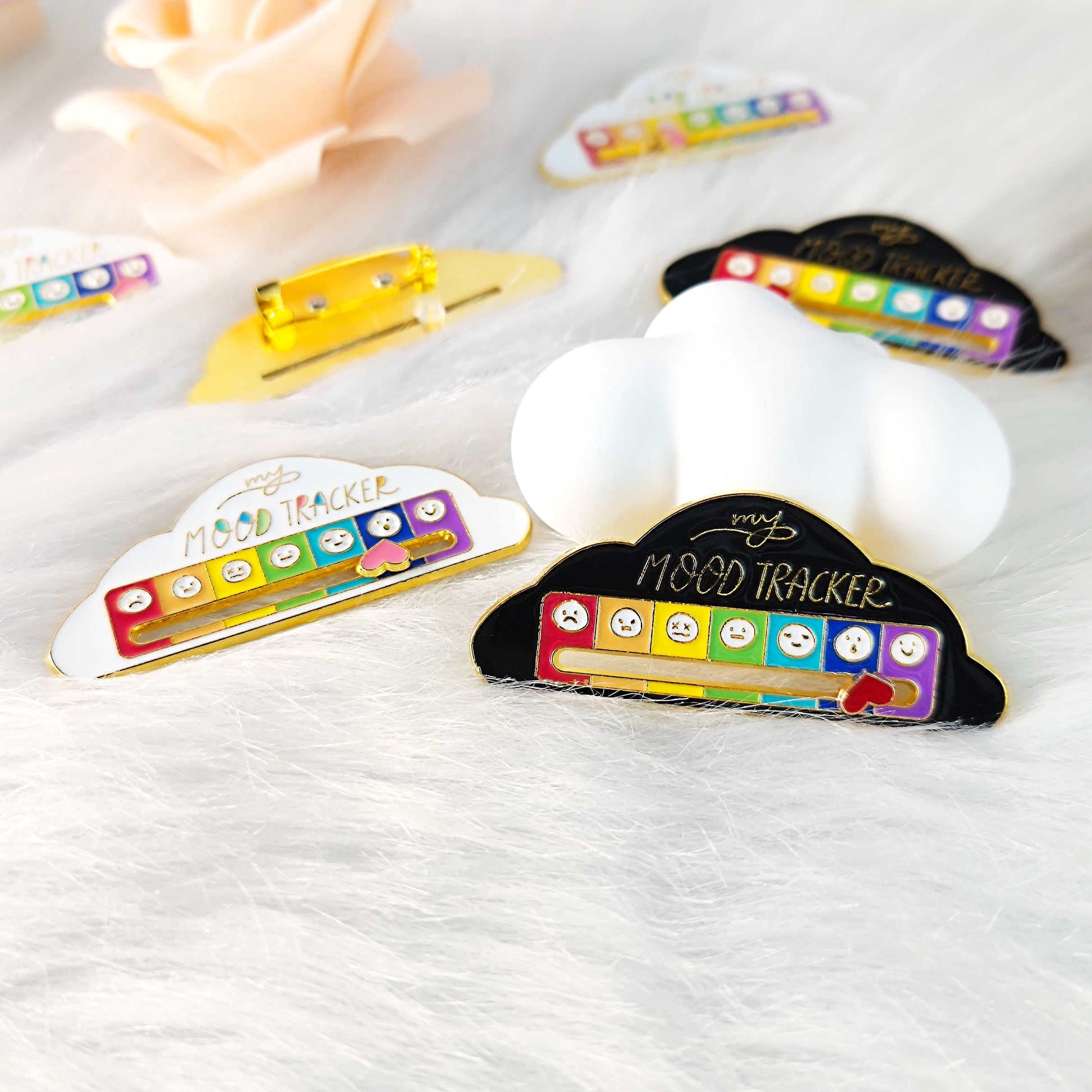 7 Emoji Mood Tracker Enamel Pin Cute Cloud Brooch mysite