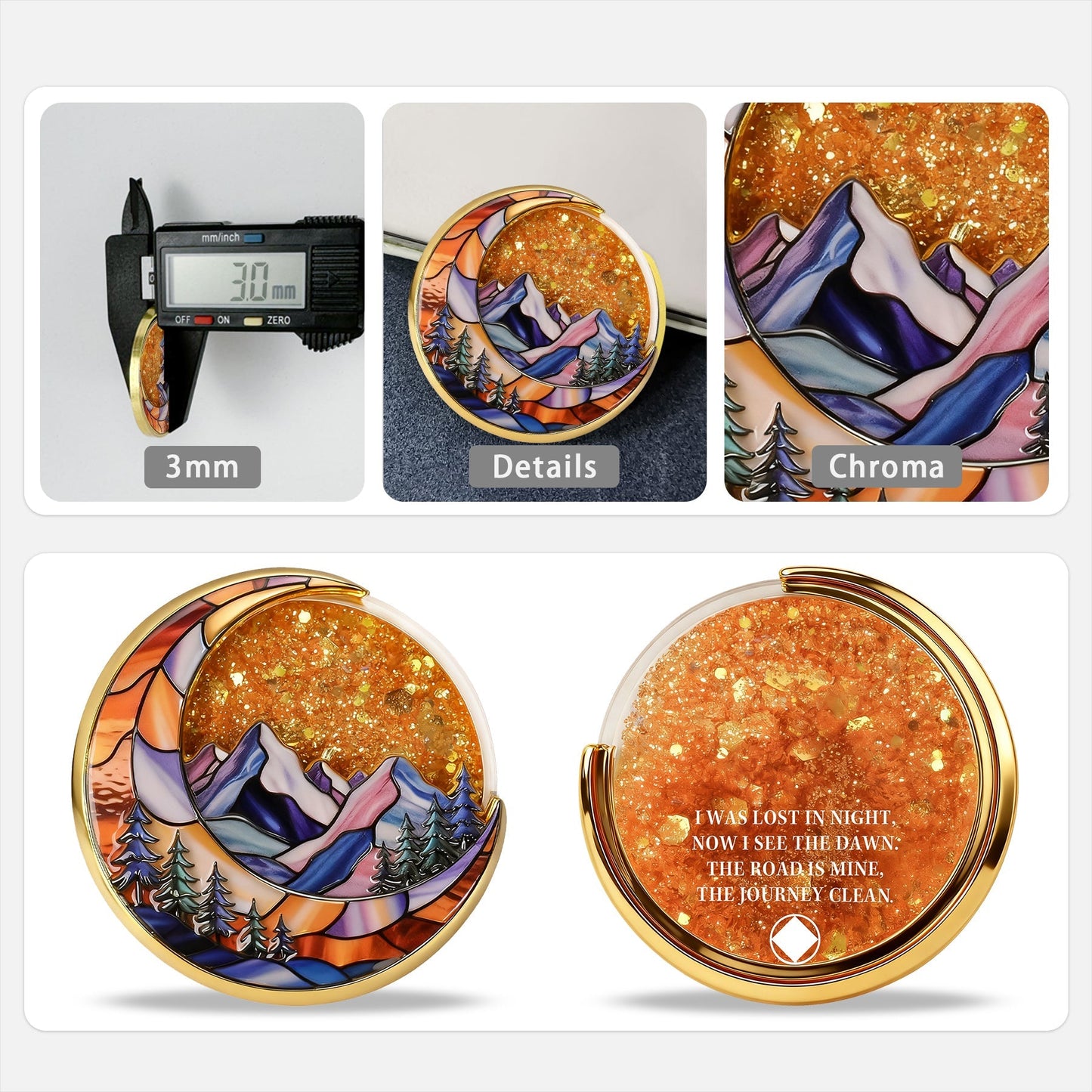 Personalized NA Glittering Mesmerizing Mountain & Moon Flow Sand Recovery Coin mysite