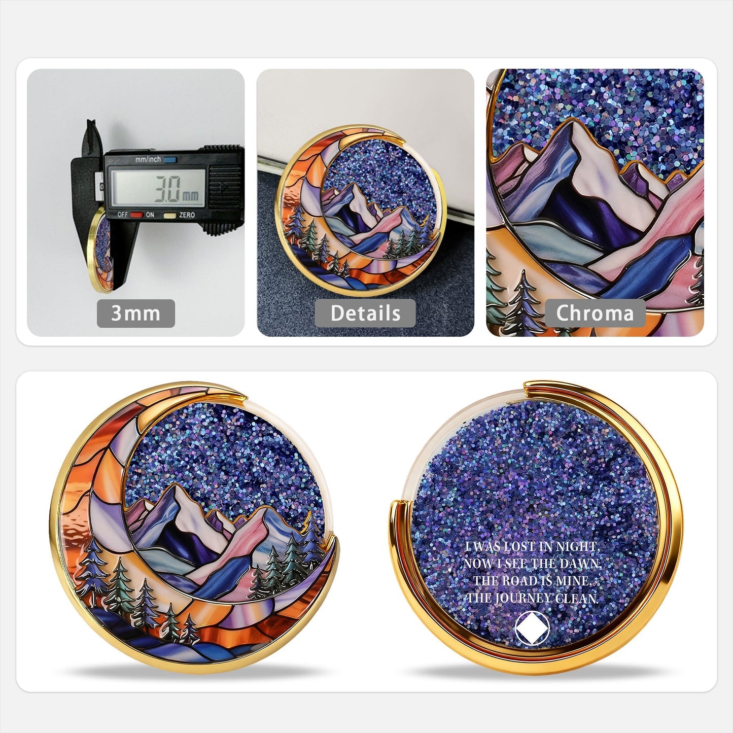 Personalized NA Glittering Mesmerizing Mountain & Moon Flow Sand Recovery Coin mysite