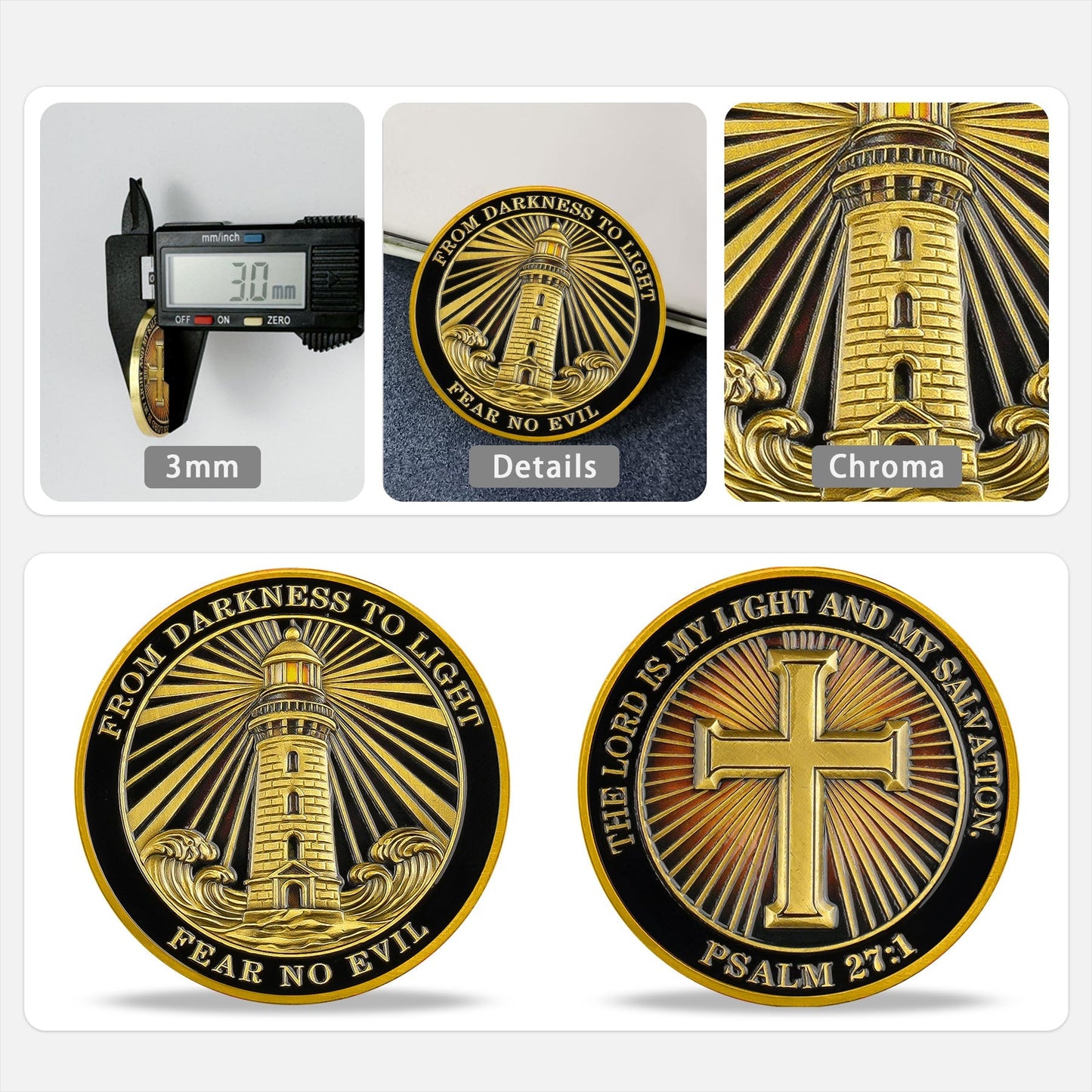 Lighthouse Cross Antique Gold Religion Coin mysite