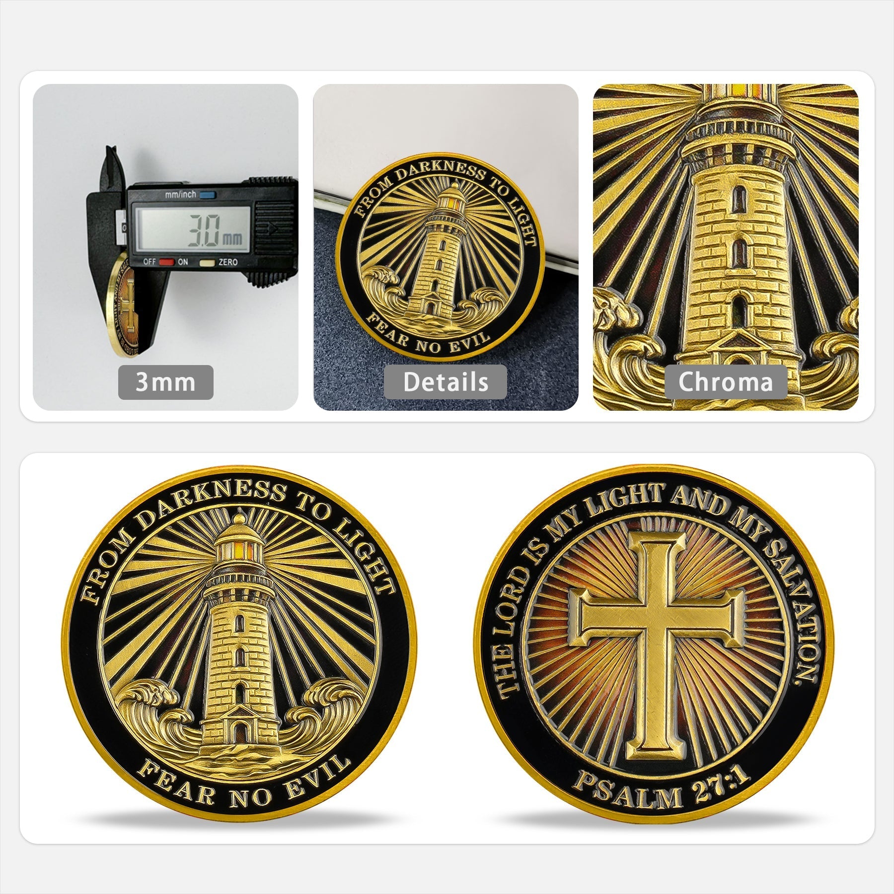 Lighthouse Cross Antique Gold Religion Coin mysite