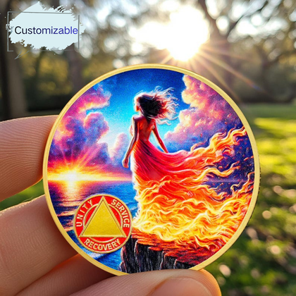 Rising from the Ashes 2 year sobriety coin personalized recovery gift