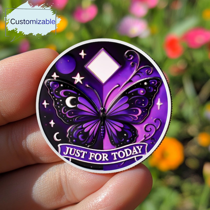 Moonlight Butterfly 1 year sobriety coin personalized recovery gift