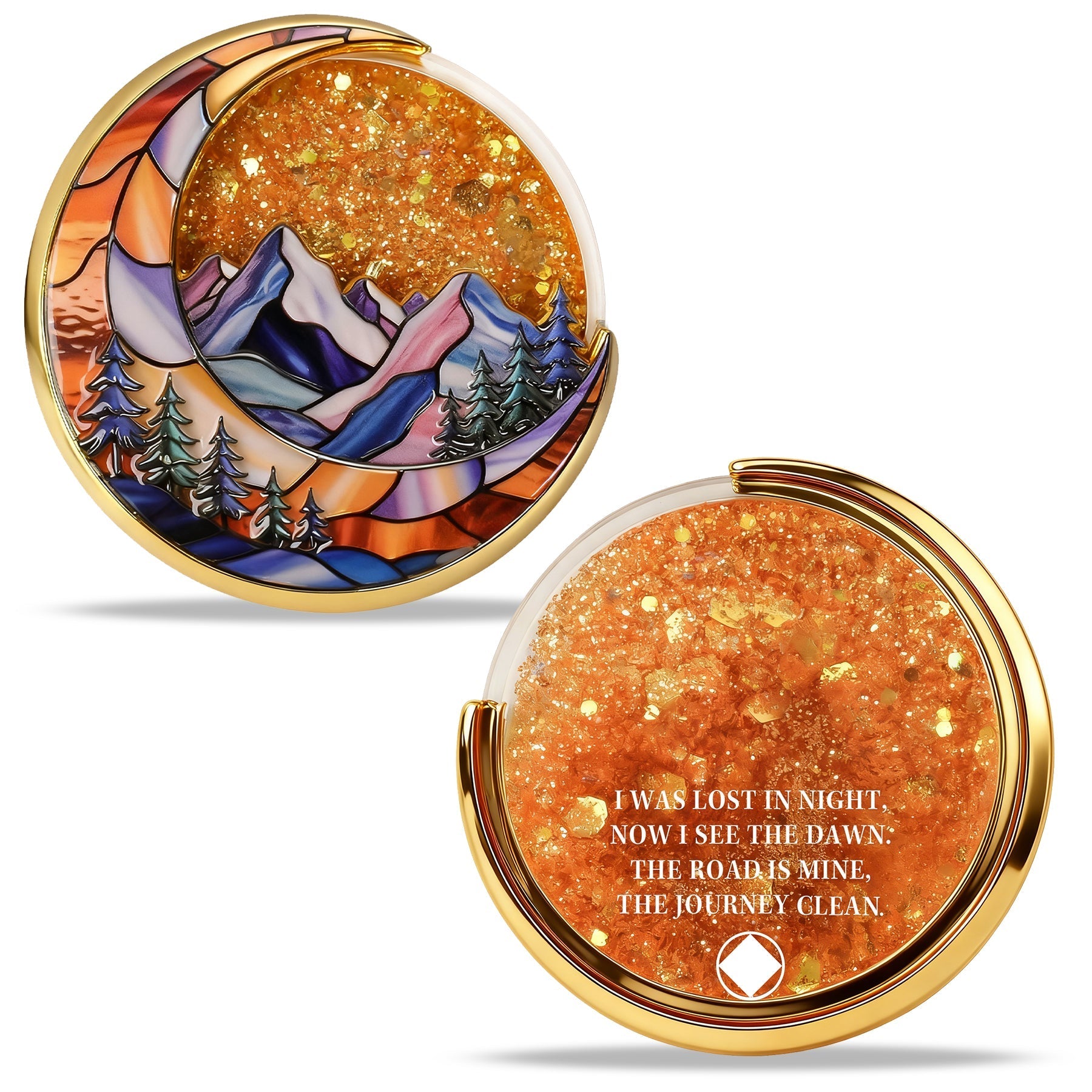 Personalized NA Glittering Mesmerizing Mountain & Moon Flow Sand Recovery Coin mysite