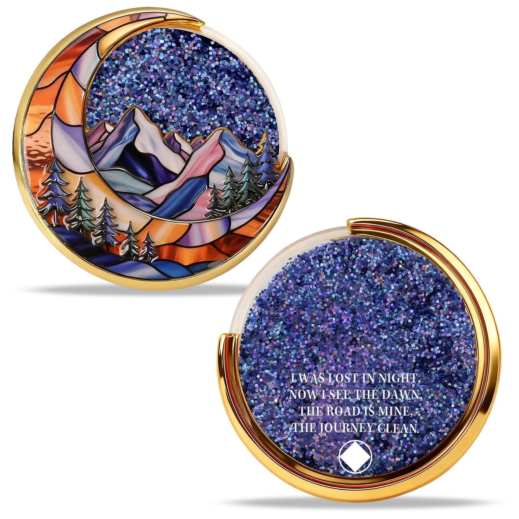 Personalized NA Glittering Mesmerizing Mountain & Moon Flow Sand Recovery Coin mysite