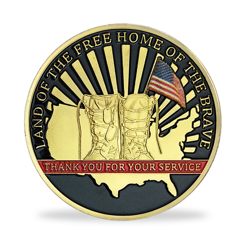 Army Challenge Coin Veterans Boots Land of the Free Home Soldier Medallion Gold-AtSKnSK mysite