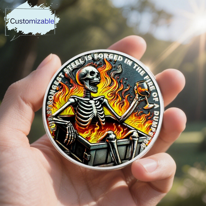 Dumpster Fire Skull 3 year sobriety coin personalized recovery gift