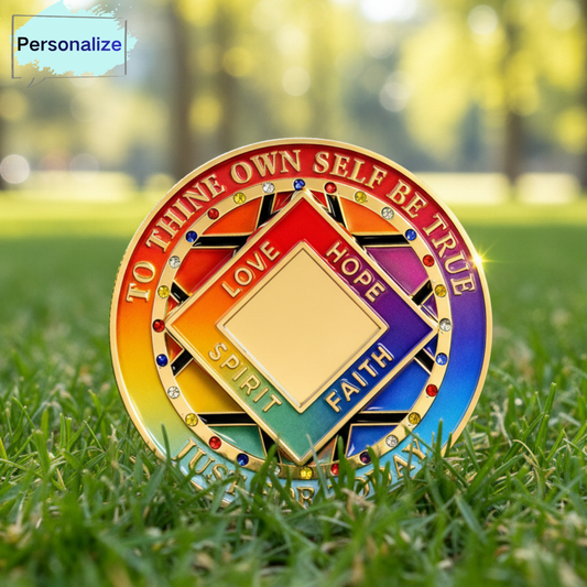 Personalized Colorful Diamonds Rotating Spin Milestone NA Recovery Coin mysite