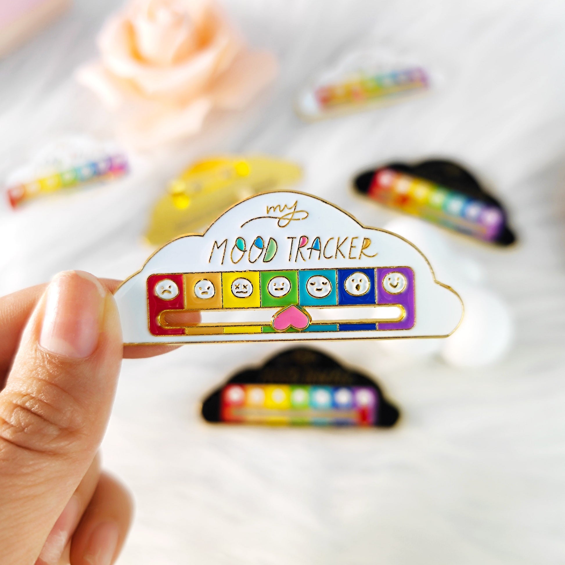 7 Emoji Mood Tracker Enamel Pin Cute Cloud Brooch mysite