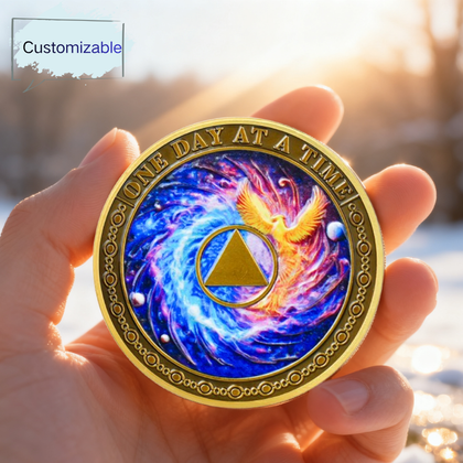 Phoenix Rebirth 2 year sobriety coin personalized recovery gift