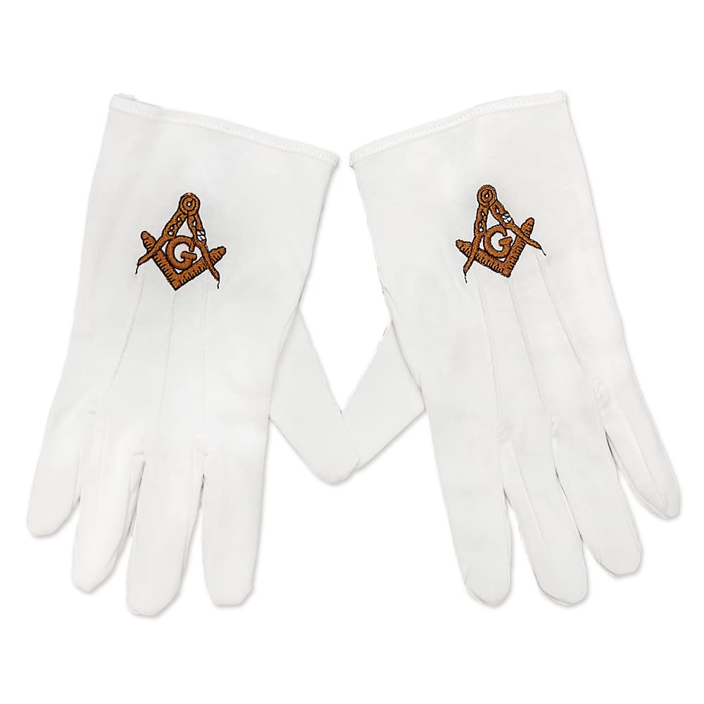Gold Square & Compass Hand Embroidered Masonic Cotton Gloves mysite