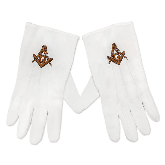 Gold Square & Compass Hand Embroidered Masonic Cotton Gloves mysite