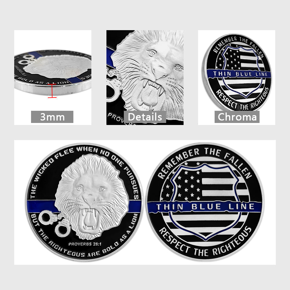 US Police Officer Thin Blue Line Lion Challenge Coin mysite