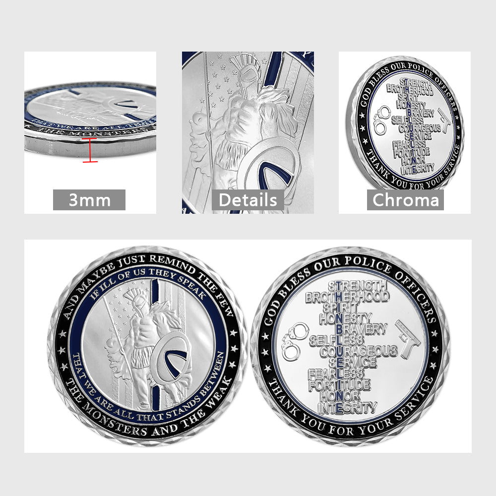 Warrior With Spear and Shield Challenge Coin Thin Blue Line Police Officers Gift Coin mysite