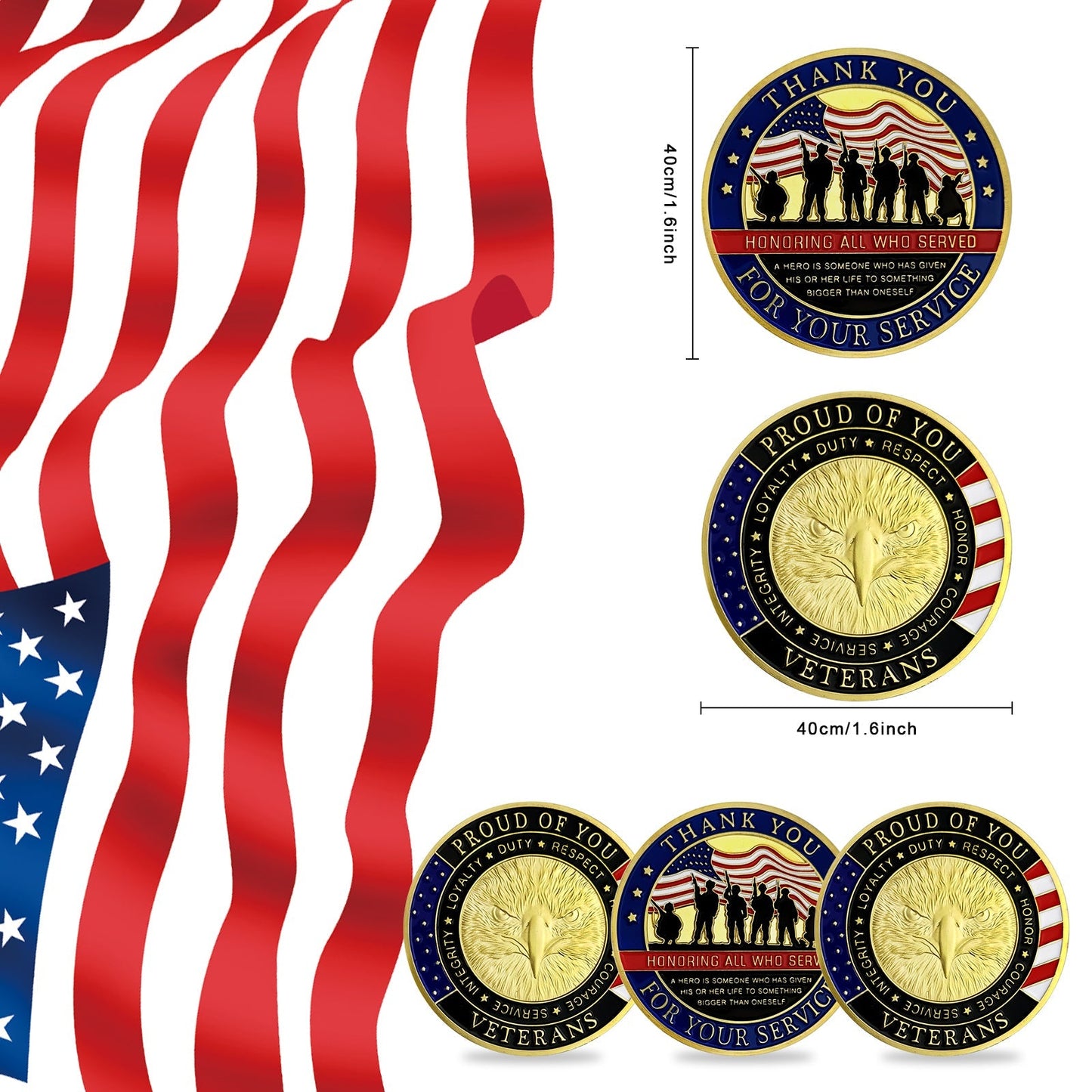 5 Pcs Thank You Veterans Military Challenge Coin Gift Set mysite