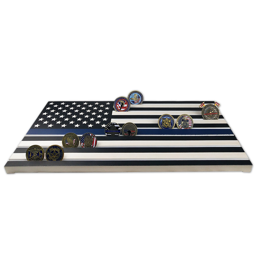 Thin Blue Line/ Stars and Stripes Engraving Challenge Coin Display mysite