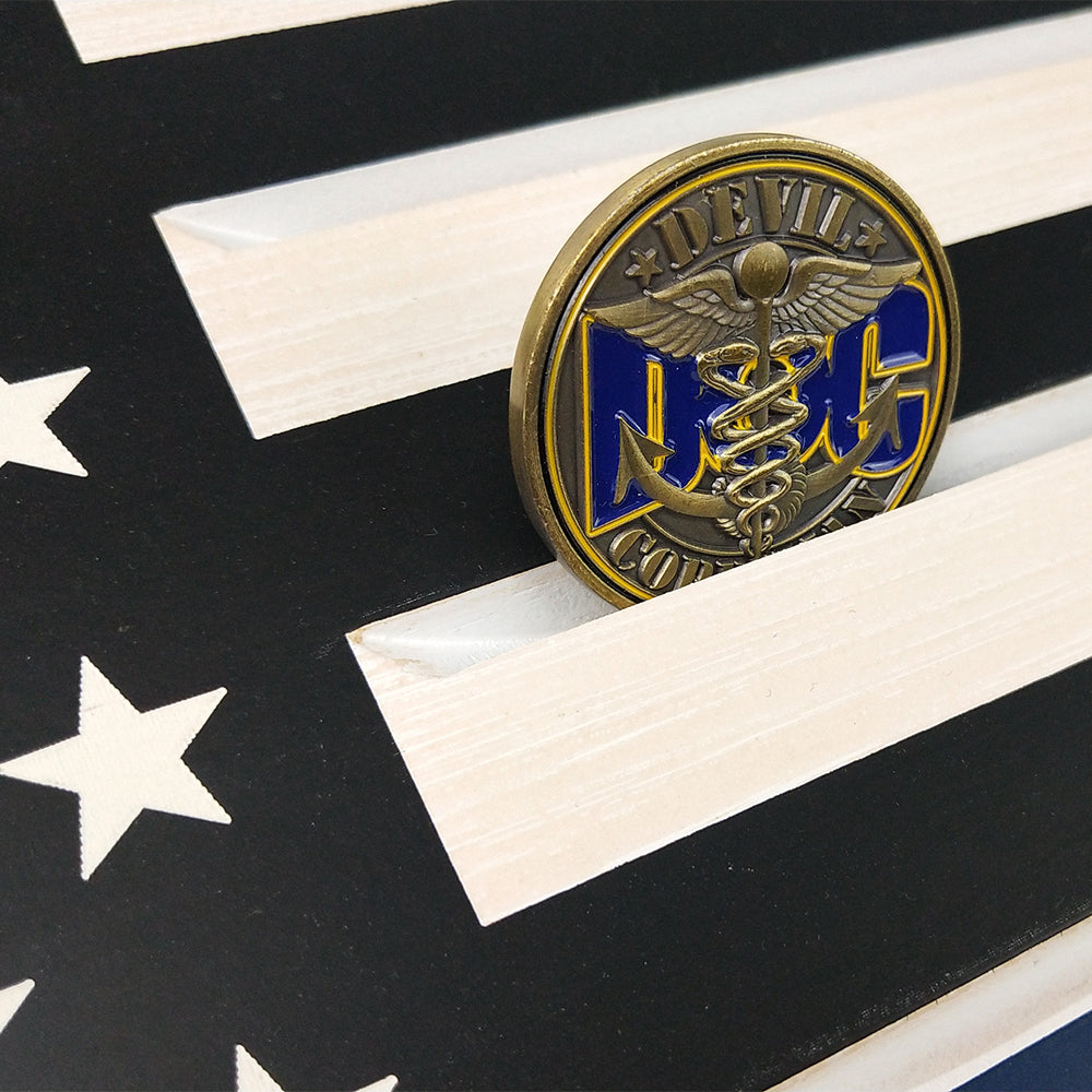 Thin Blue Line/ Stars and Stripes Engraving Challenge Coin Display mysite