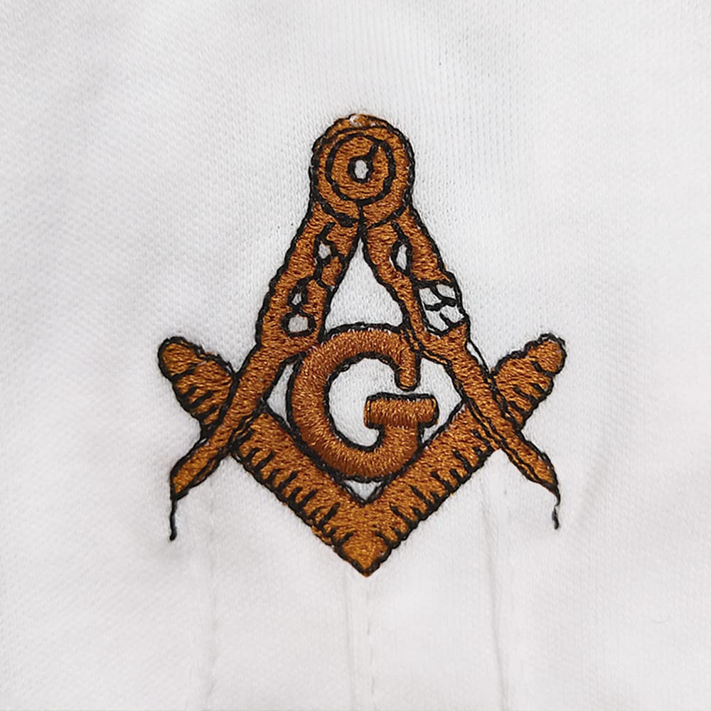 Gold Square & Compass Hand Embroidered Masonic Cotton Gloves mysite
