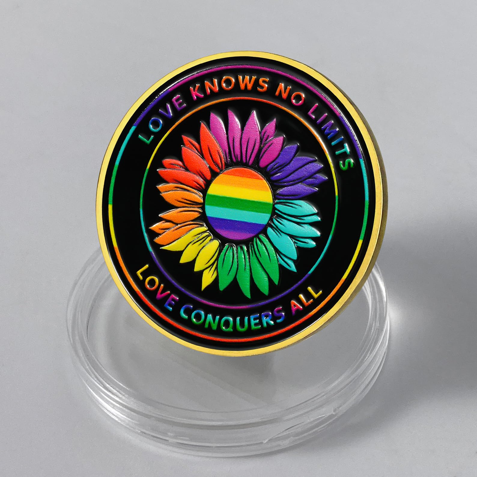 AtSKnSK Rainbow Sunflower Pride Challenge Coin, Love is Love LGBT Gifts mysite