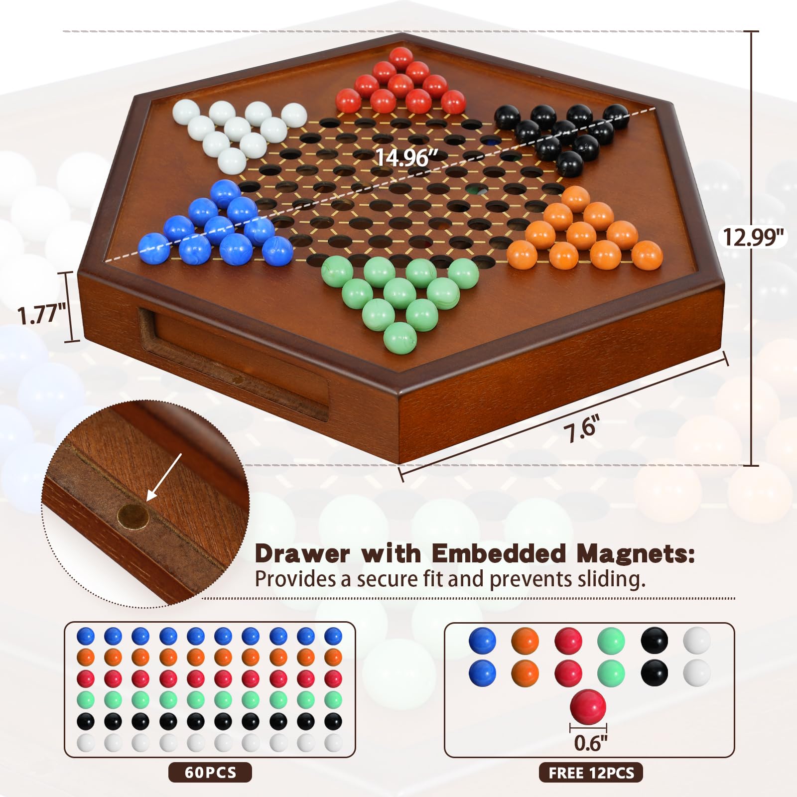 15" Large Upgraded Wooden Chinese Checkers Game Board mysite