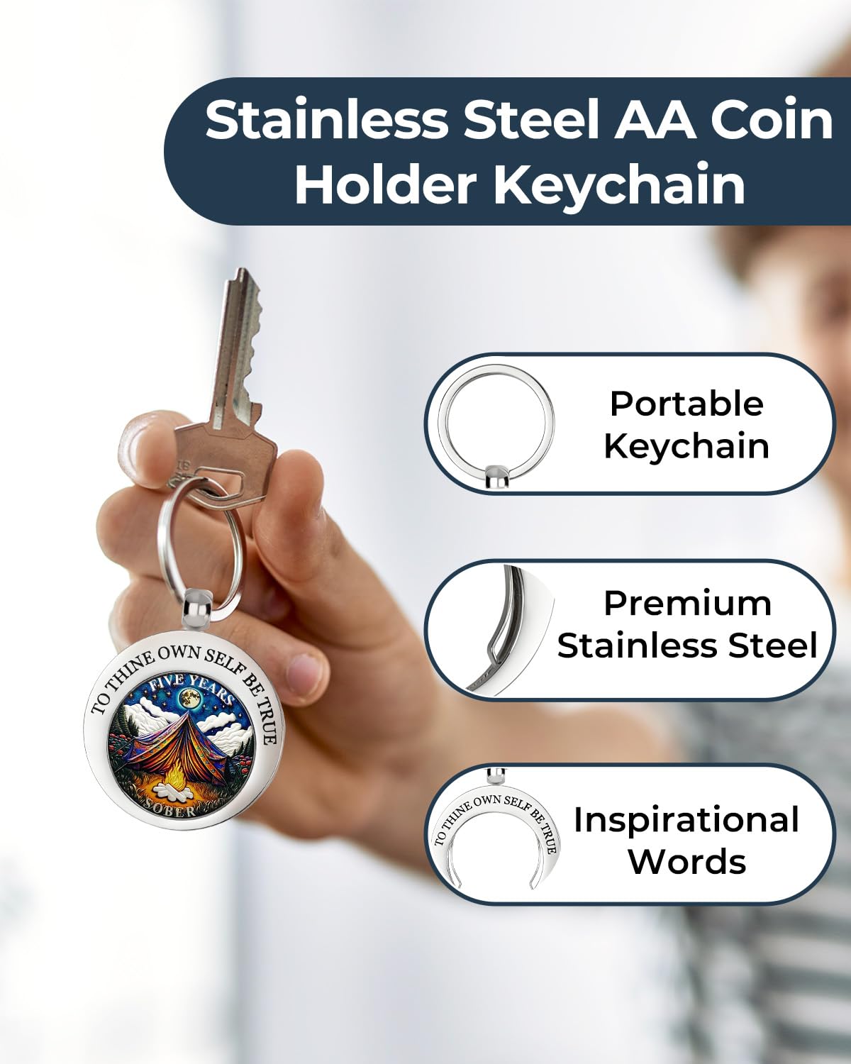 To Thine Own Self Be True Stainless Steel Coin Holder Keychain mysite