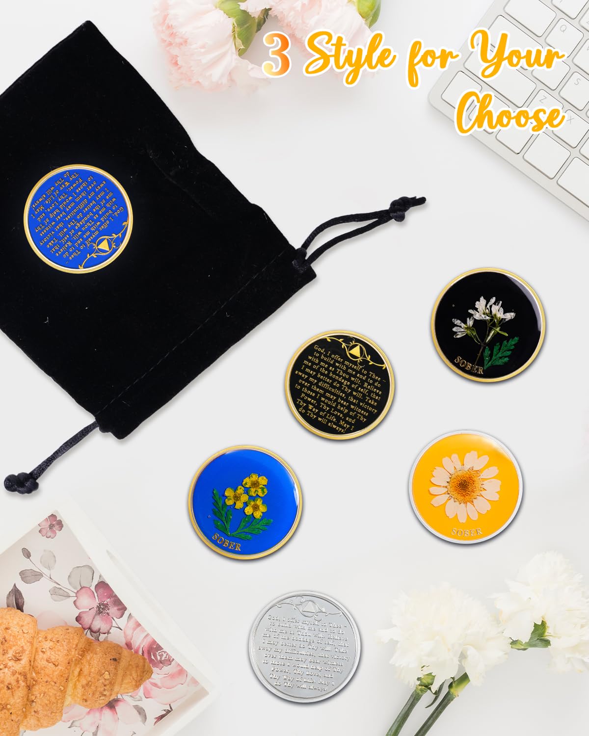 Real Dried Pressed Flowers Handmade Daisy Resin Sobriety Coin mysite