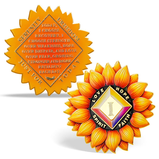 Vitalway Sunflower Rebirth 1 Year Sobriety Coin, Motivational AA Medallion for Strength, Hope, Faith, and Personal Growth, Perfect Recovery Token Sobriety Gift for Men and Women Vitalway